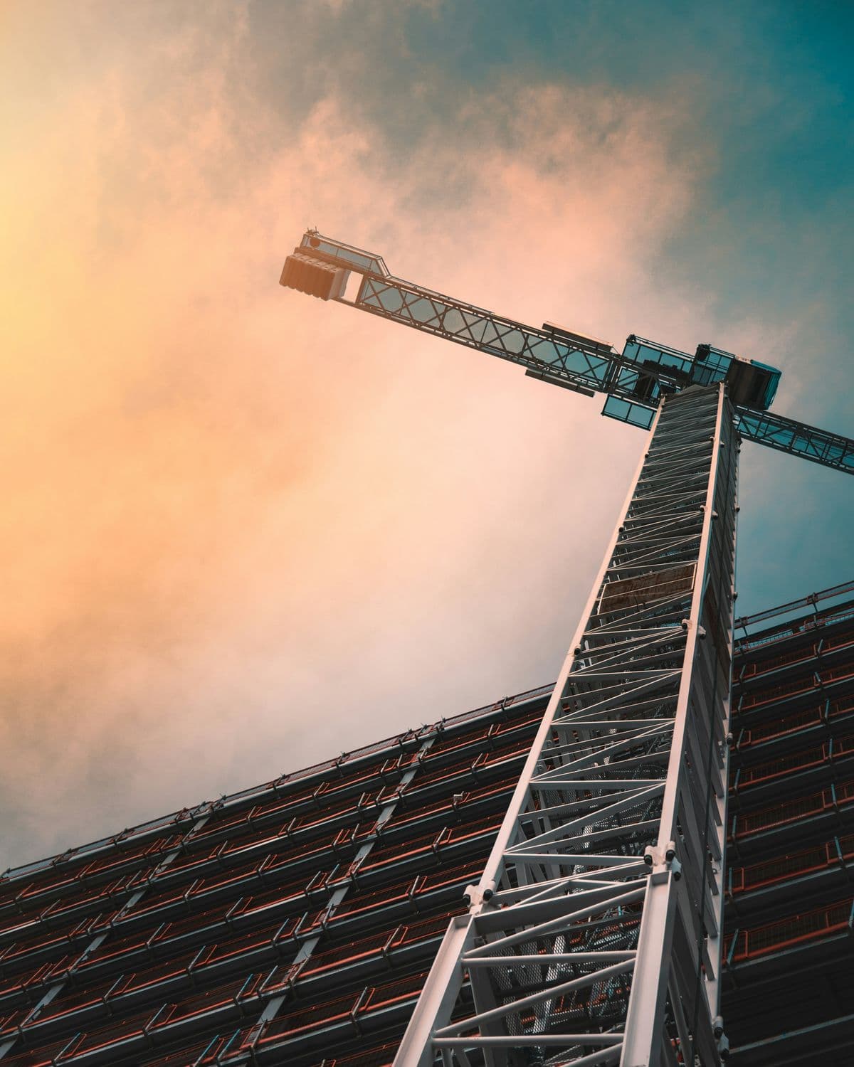 Tower crane rising above a building under construction